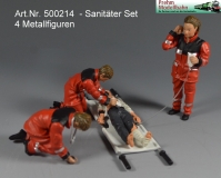 500133  Medi-Set - zwei Sanitäter, Notarzt und verletzte Person auf Trage.